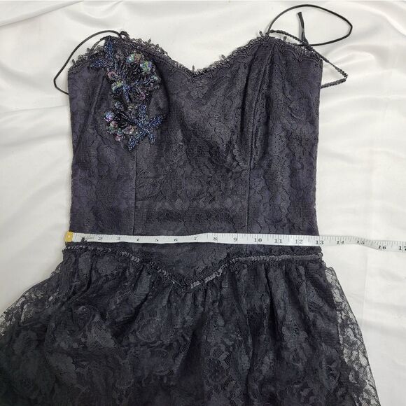 VINTAGE 80s Gunne Sax dress black sequined lace fit and flare formal XS - Picture 13 of 15